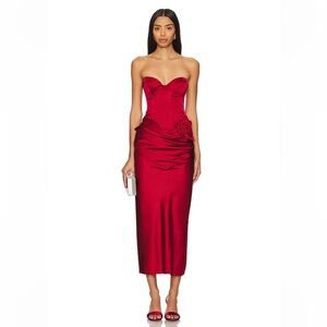 LPA Ilaria Corset Midi Dress in Red Medium